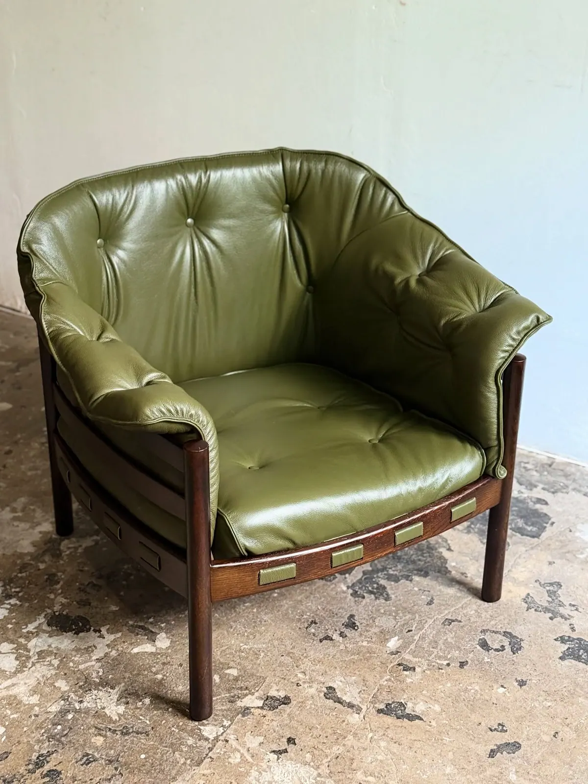 Arne Norell armchair, green leather