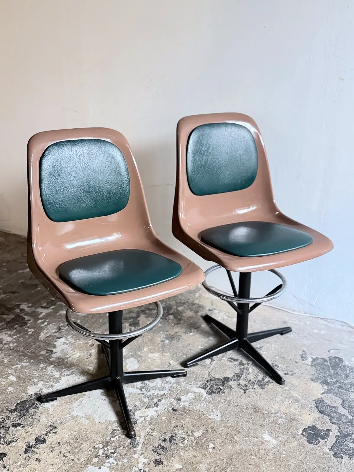 Drabert swivel chairs, green vinyl, pair — 2