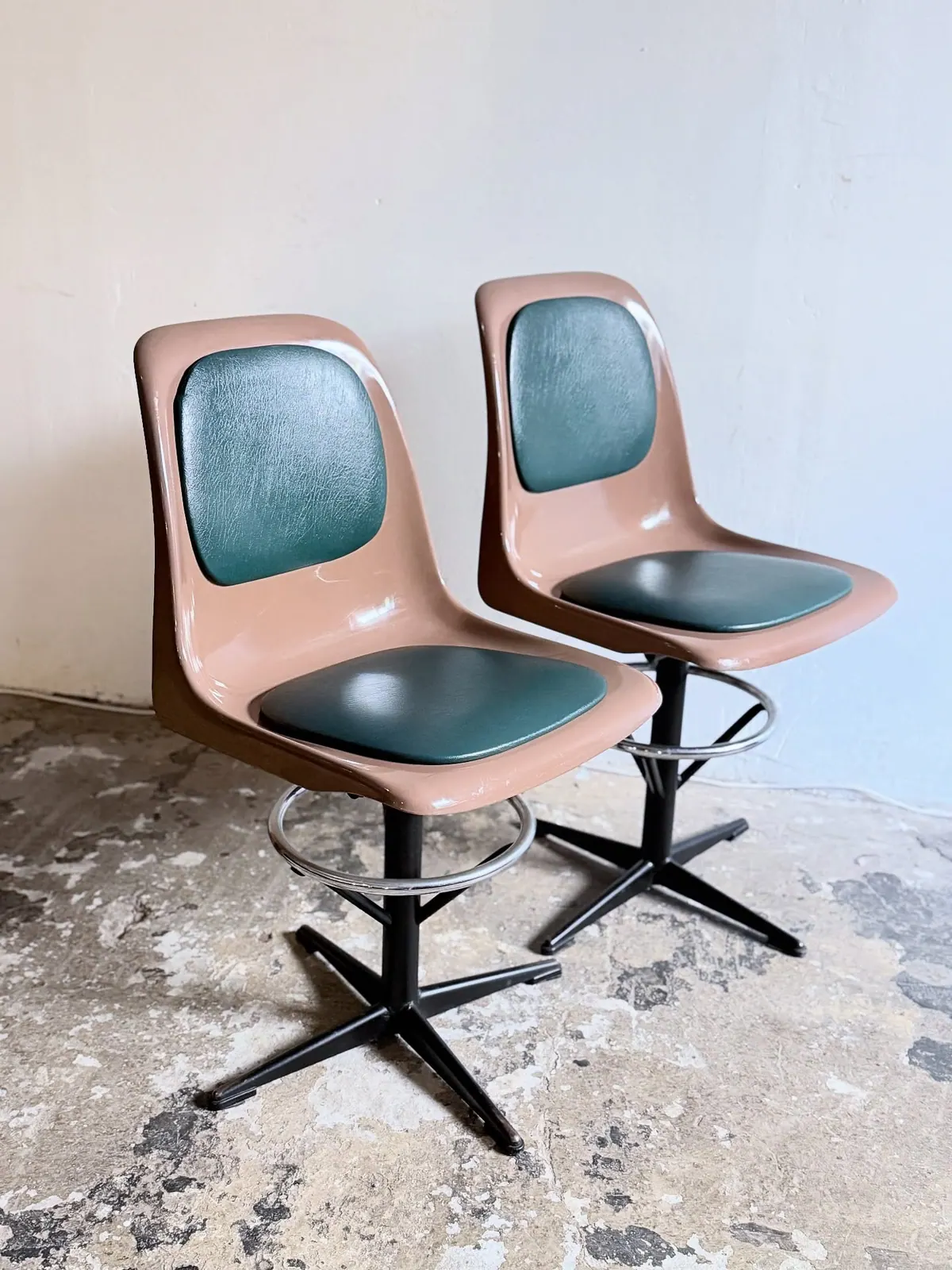 Drabert swivel chairs, green vinyl, pair — 3