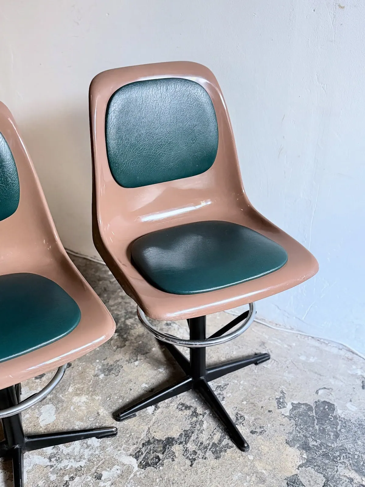 Drabert swivel chairs, green vinyl, pair — 4