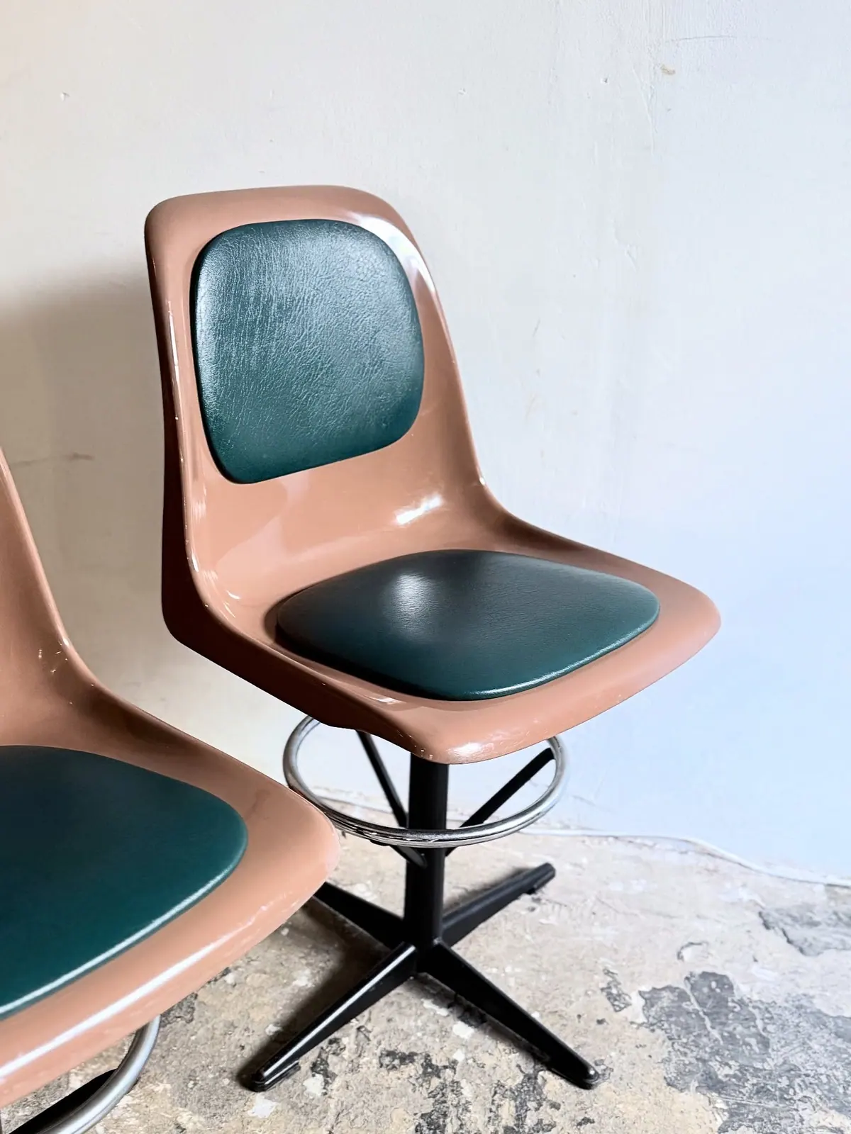 Drabert swivel chairs, green vinyl, pair — 6