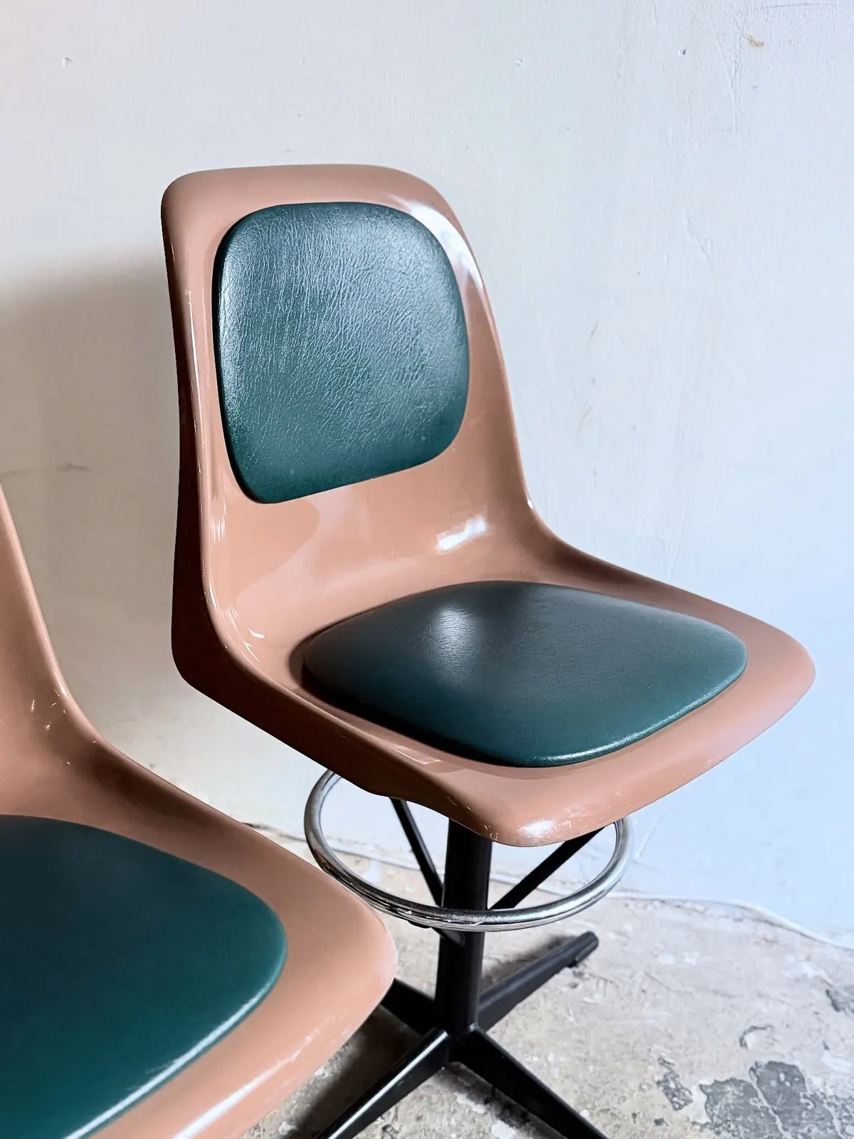 Drabert swivel chairs, green vinyl, pair — 7