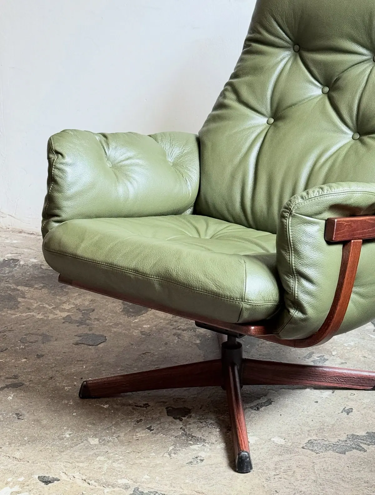 Göte Möbler armchair, green leather, walnut armrests — 2