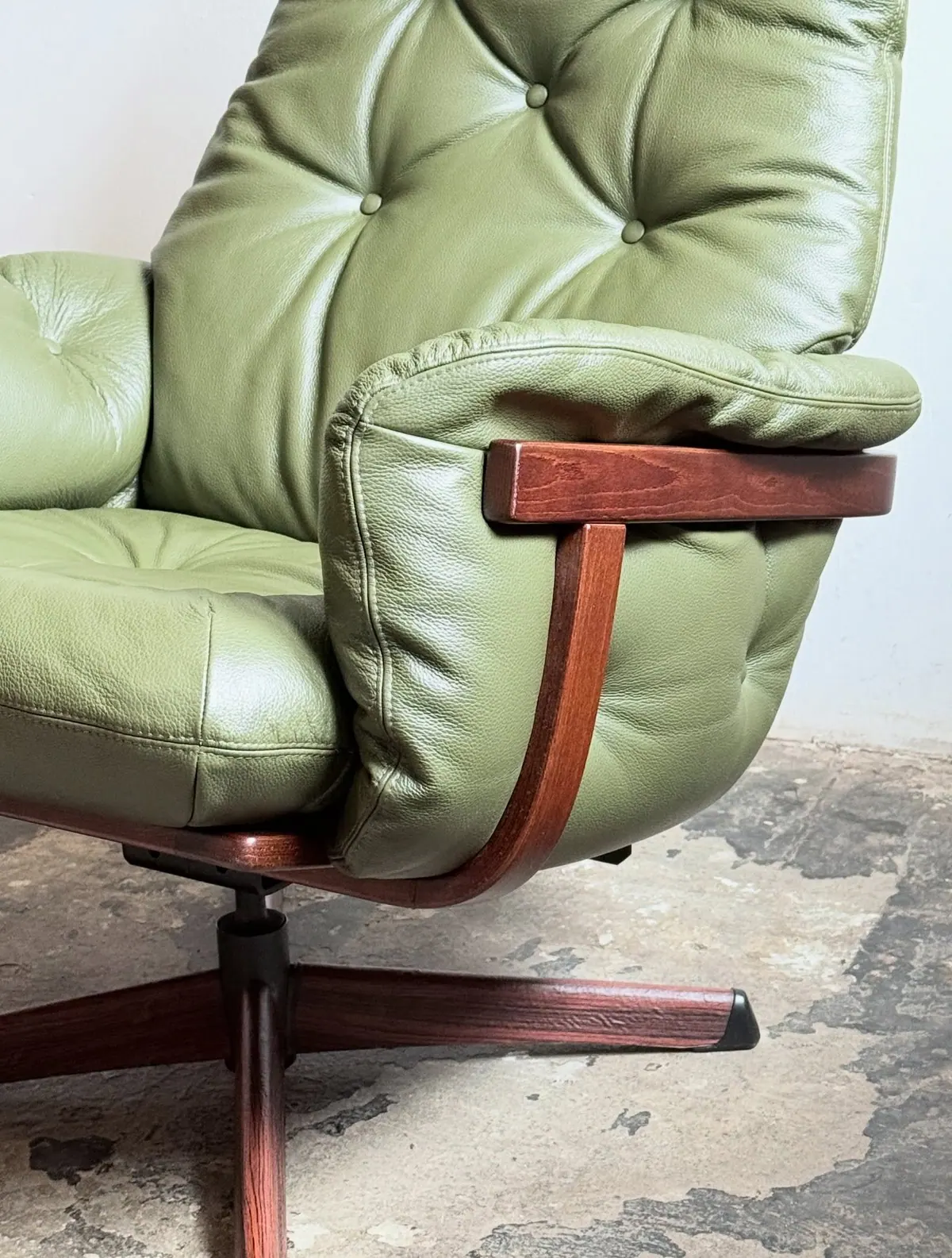 Göte Möbler armchair, green leather, walnut armrests — 4
