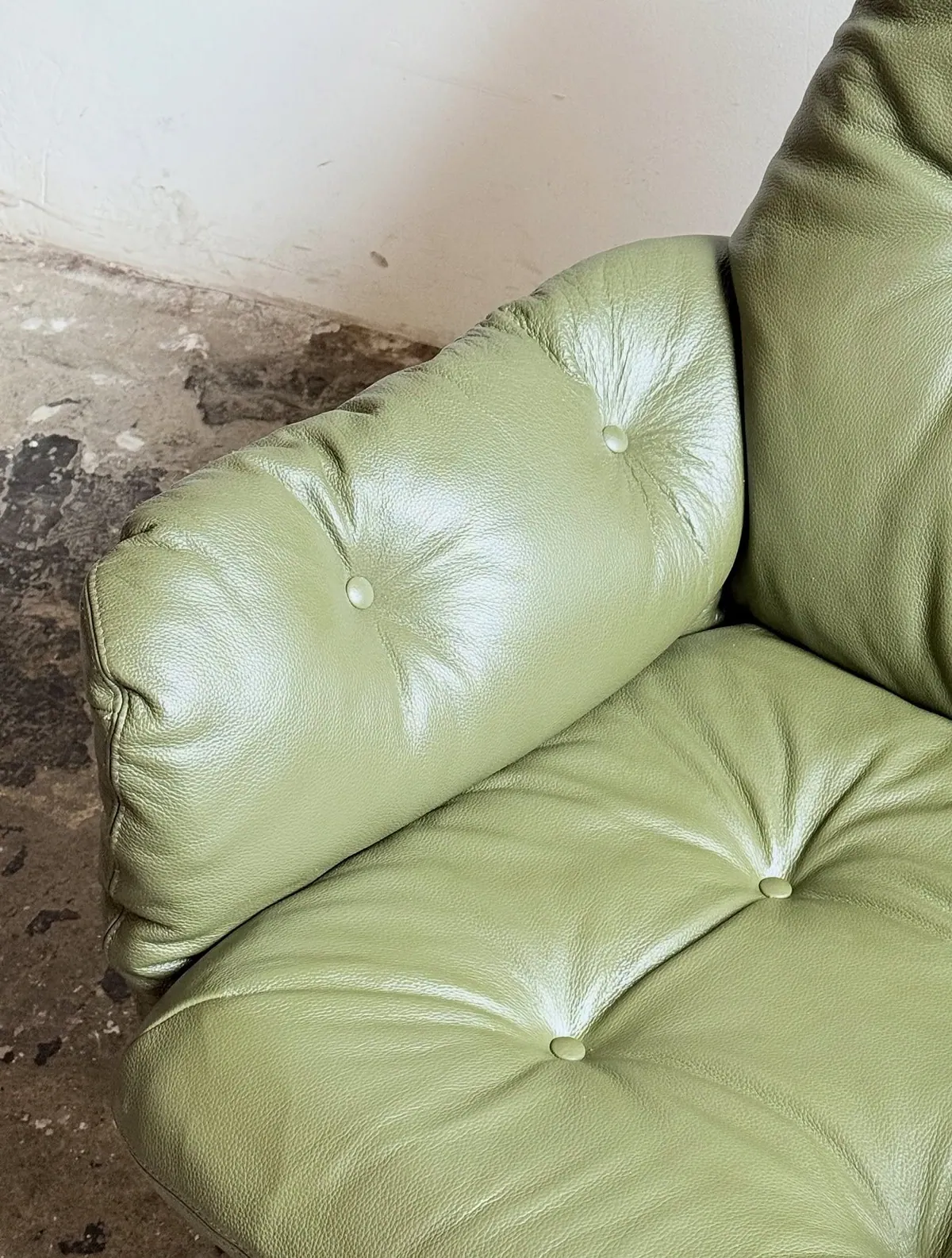 Göte Möbler armchair, green leather, walnut armrests — 5