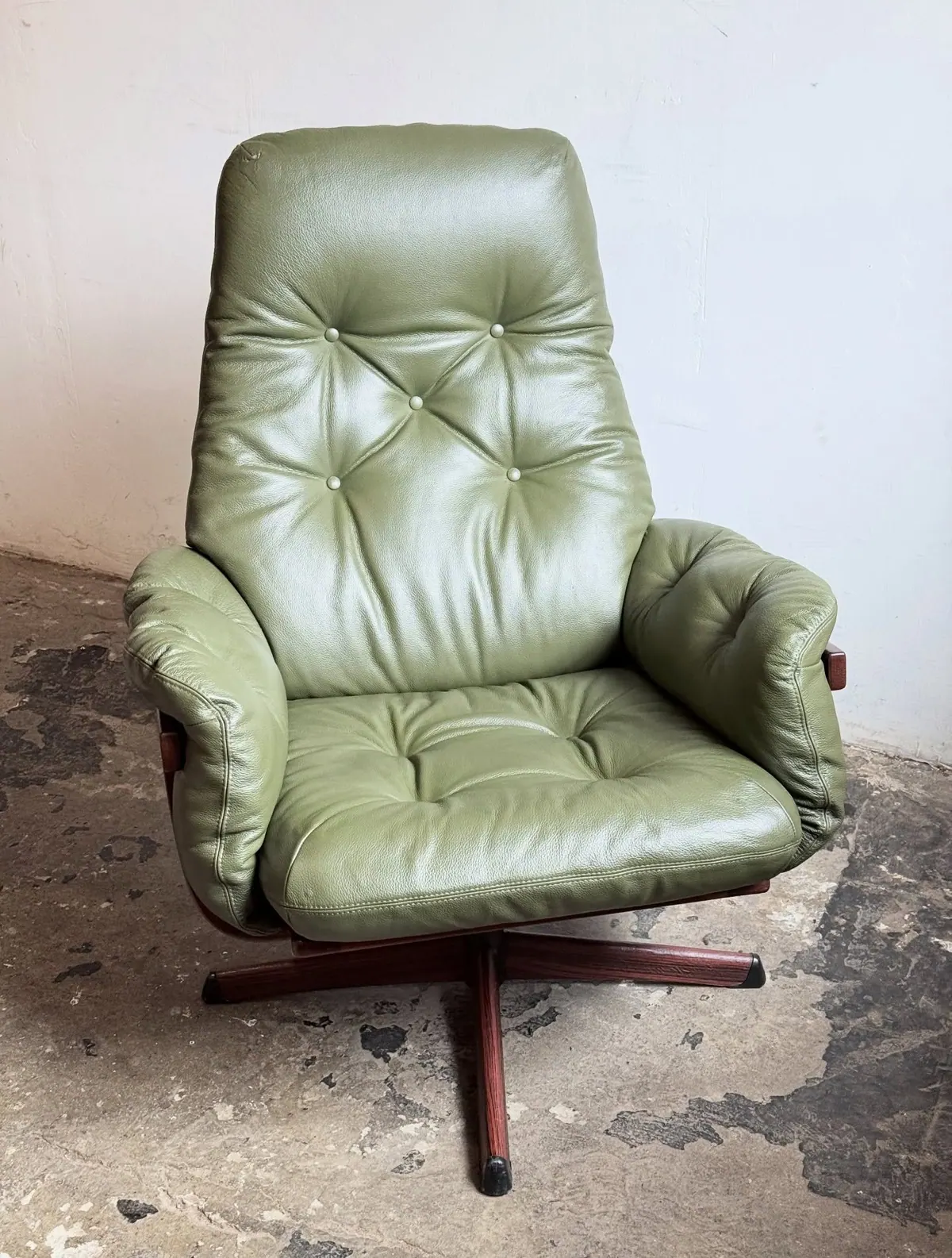Göte Möbler armchair, green leather, walnut armrests — 6