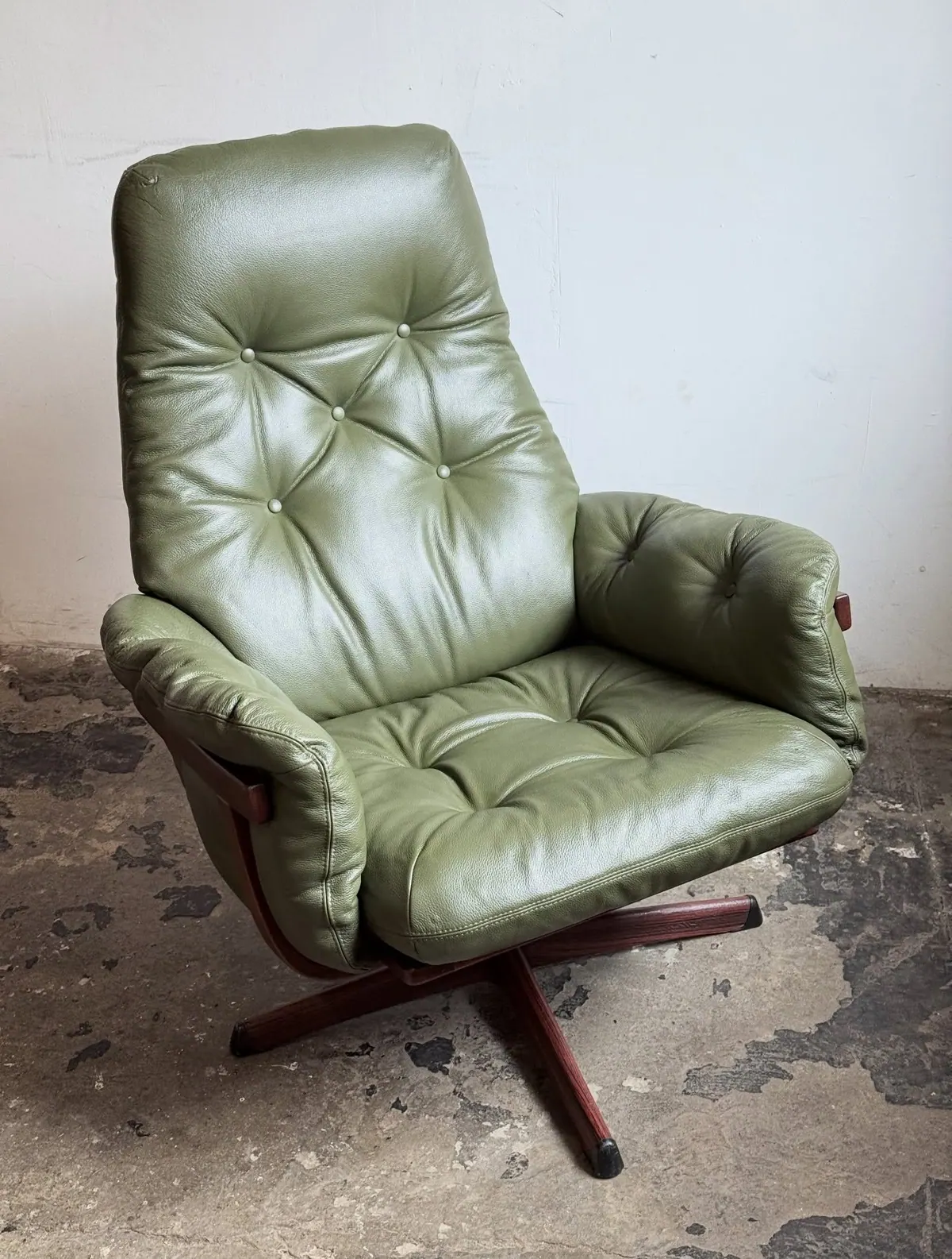 Göte Möbler armchair, green leather, walnut armrests — 7