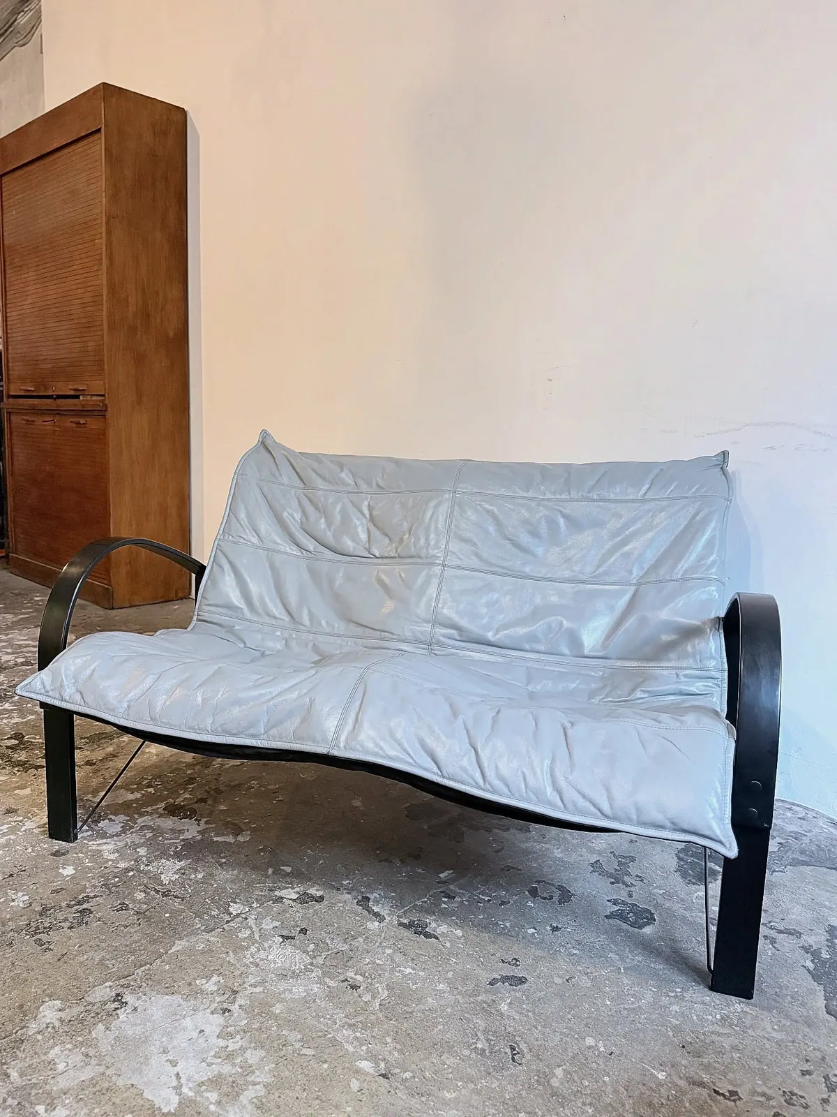 IKEA Polhem two-seat sofa, light grey leather