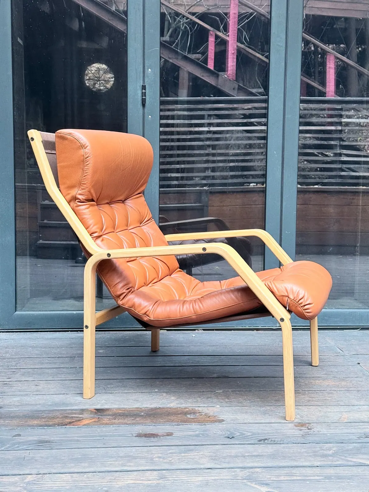 Scandinavian lounge chair, camel leather