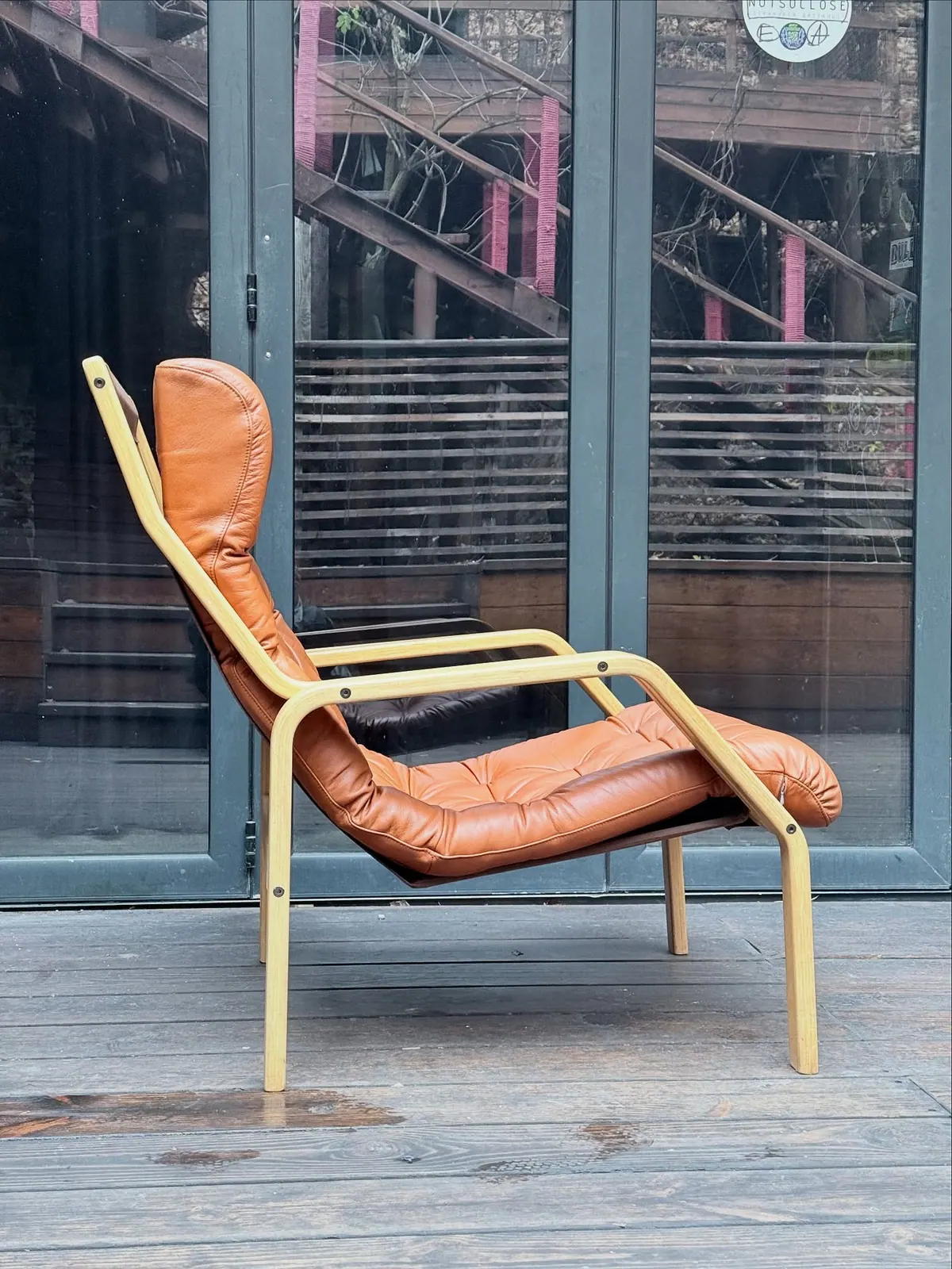 Poltrona lounge scandinava, pelle cammello — 3