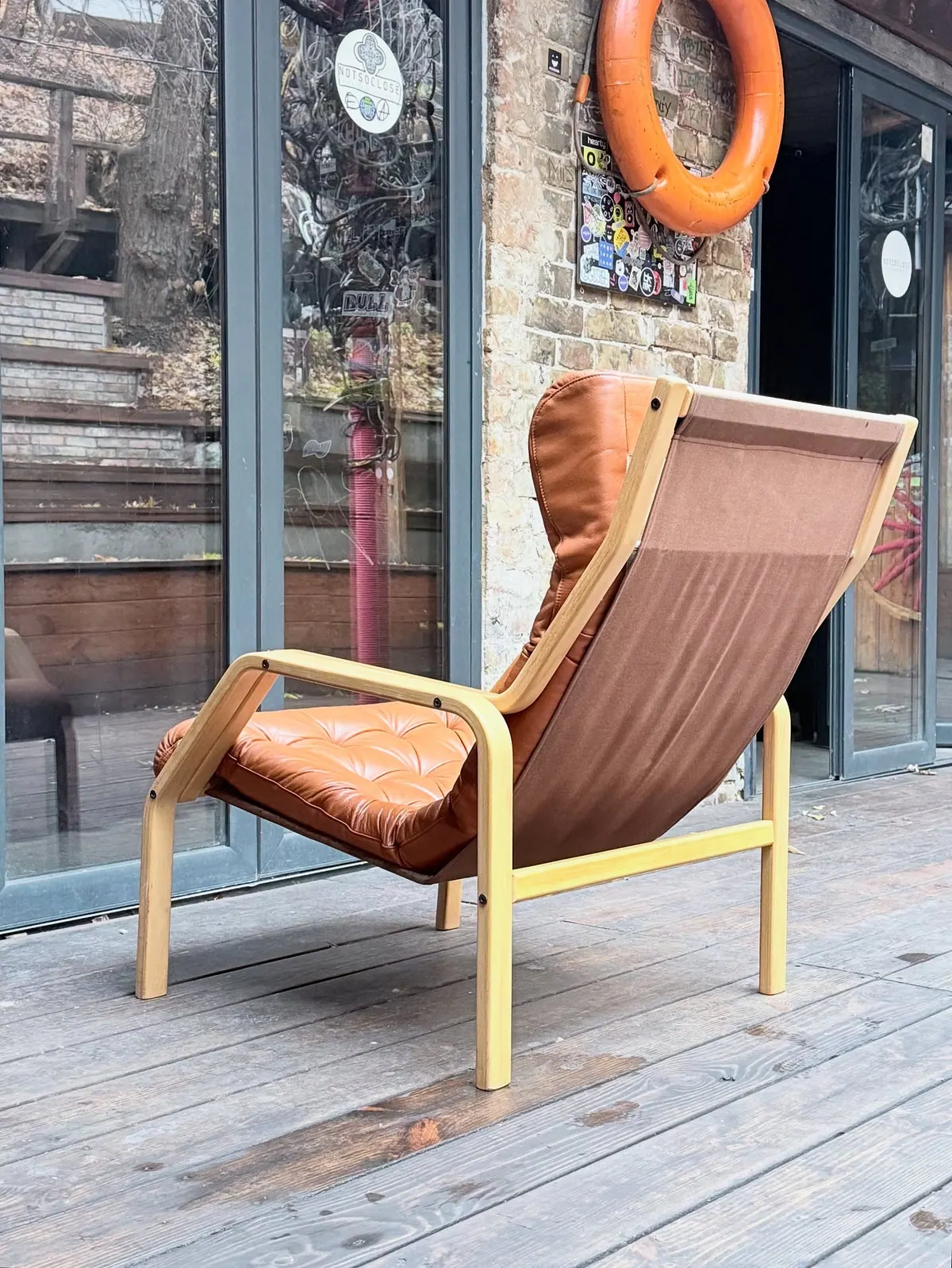 Poltrona lounge scandinava, pelle cammello — 4