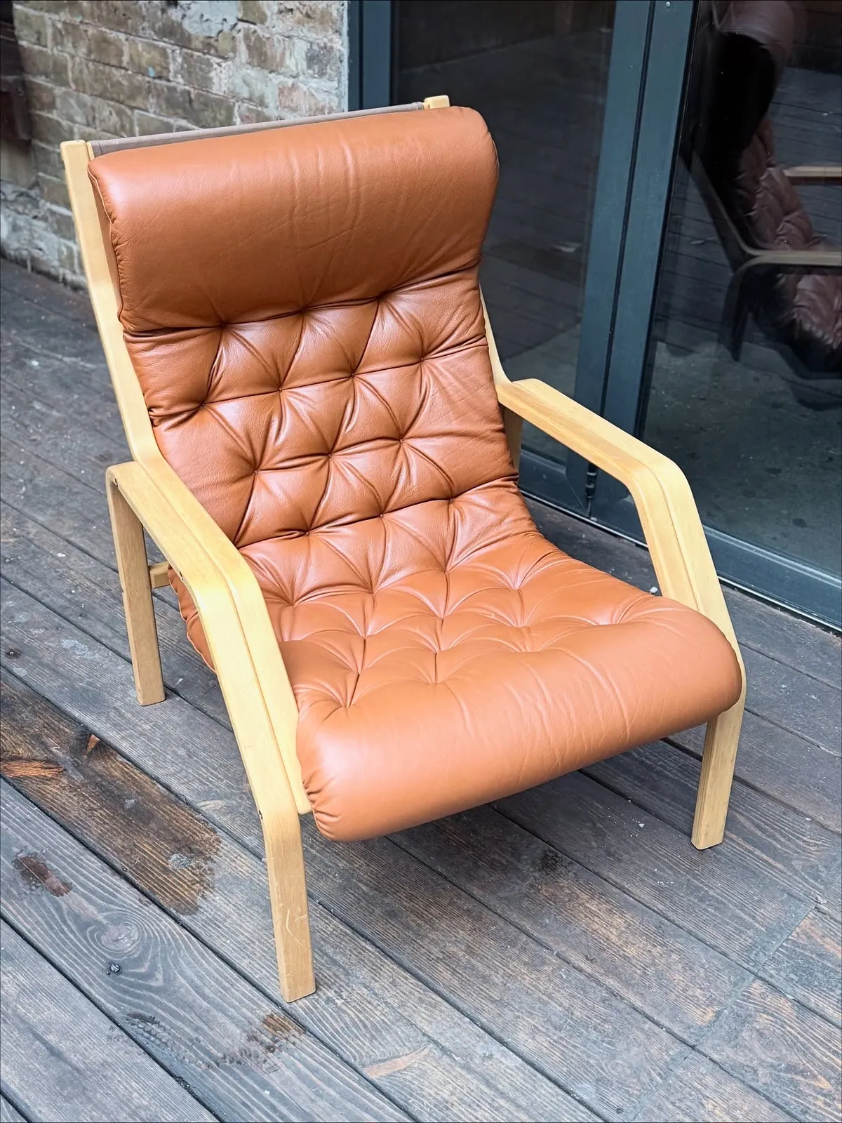 Poltrona lounge scandinava, pelle cammello — 5