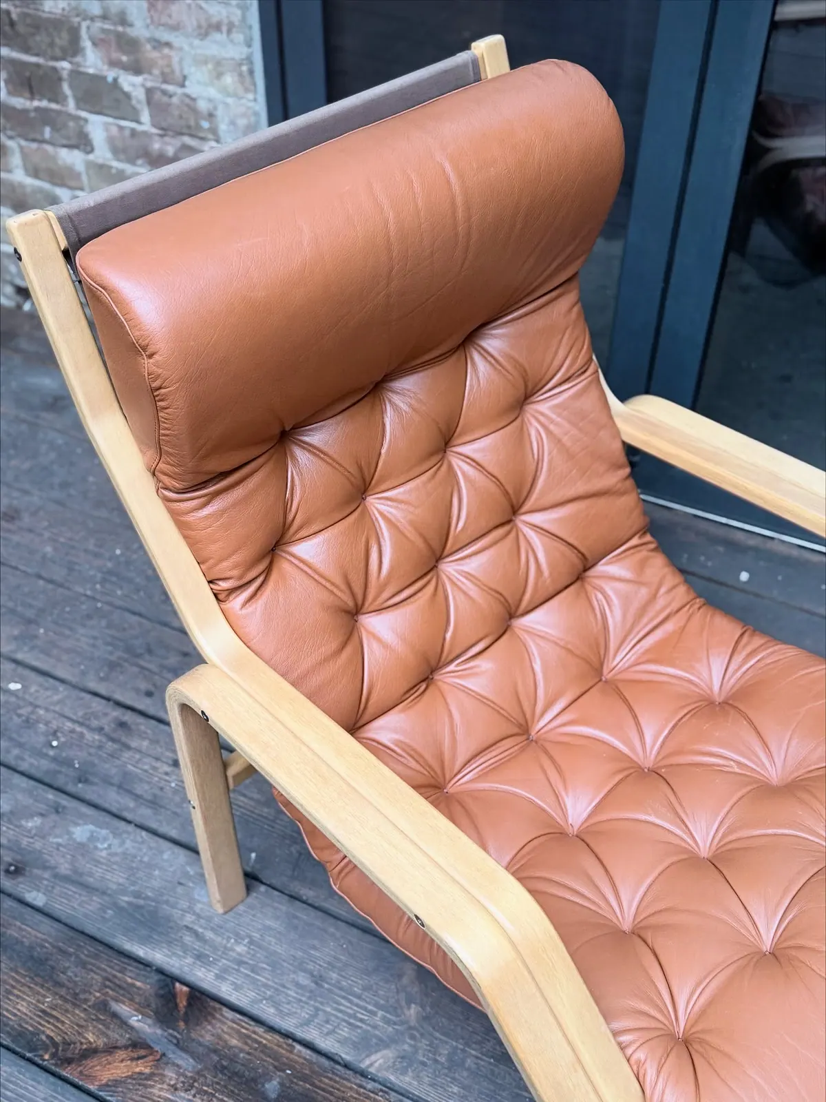 Poltrona lounge scandinava, pelle cammello — 6