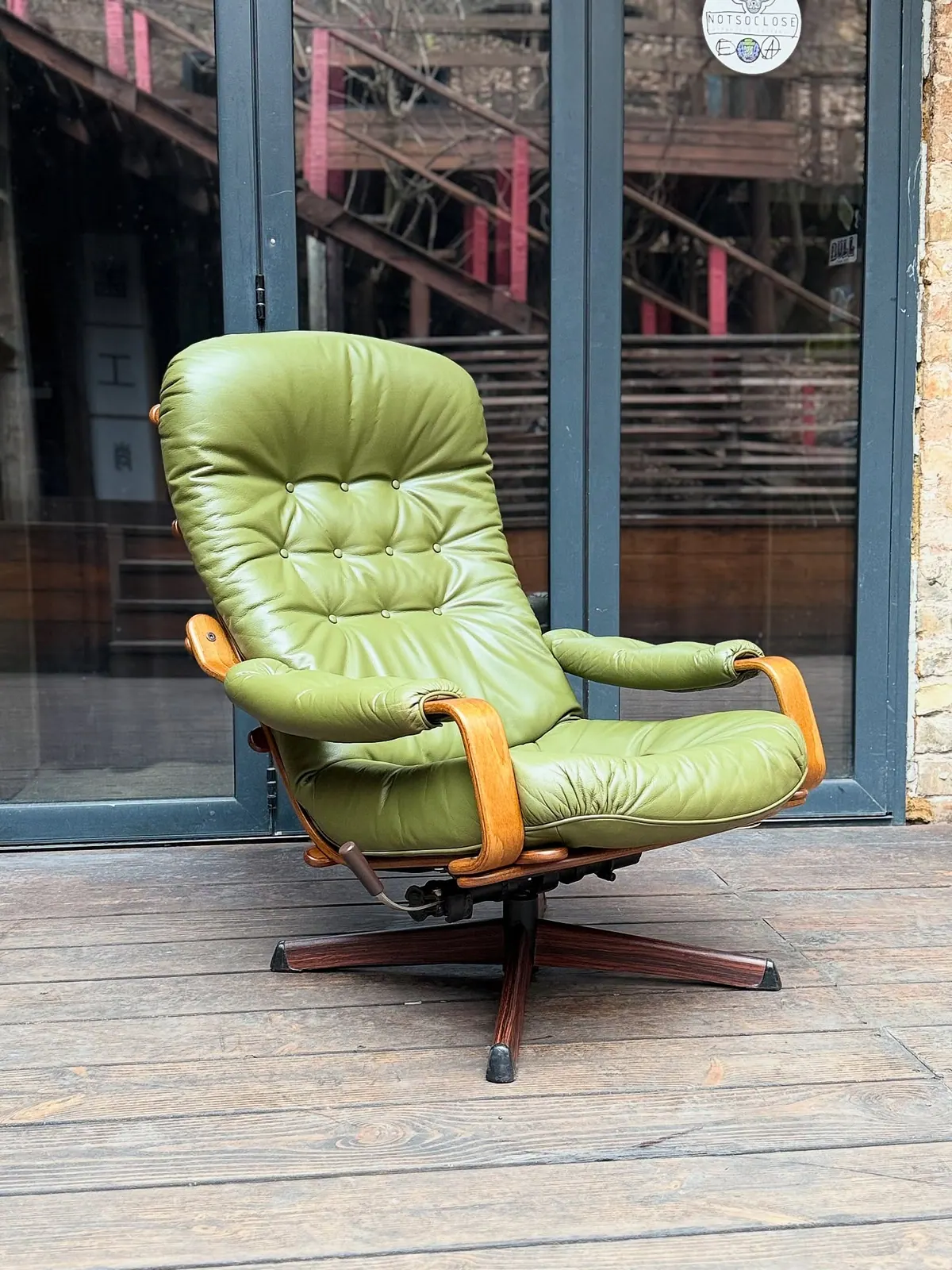 Nässjö rocking armchair, pine-green leather — 2