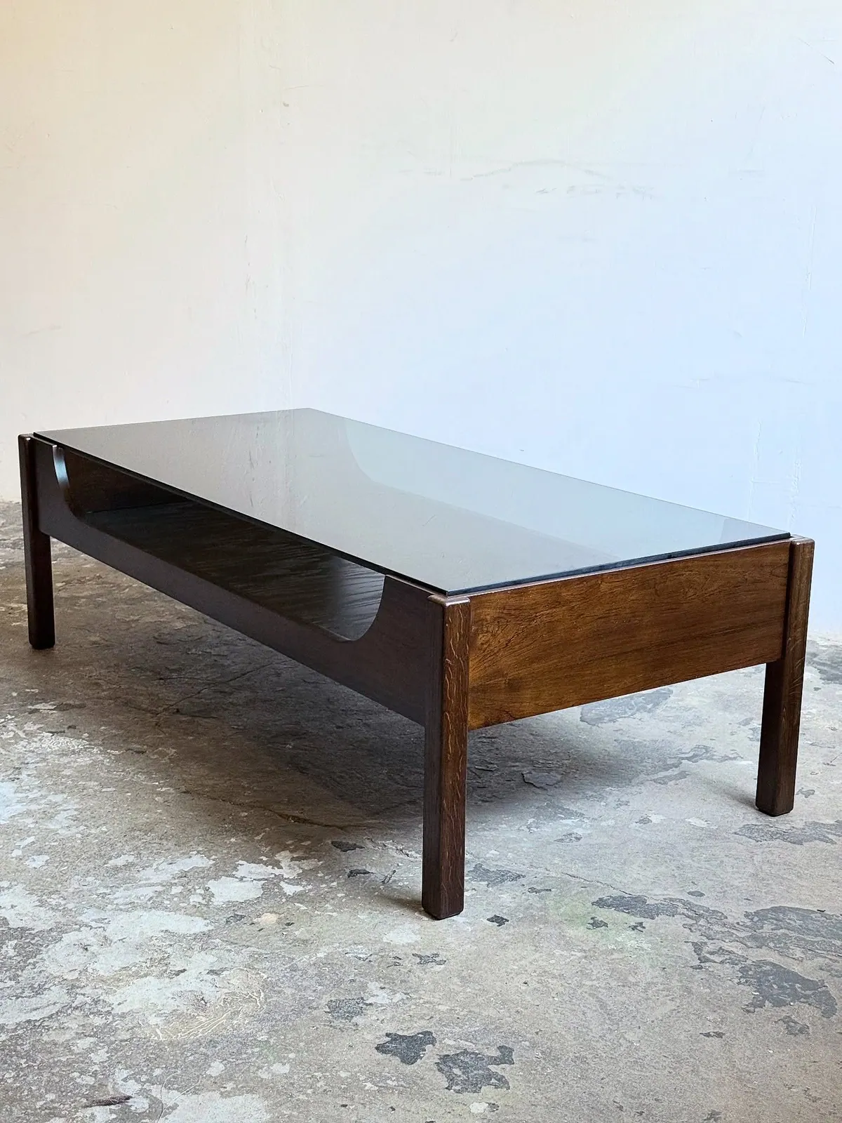 Rosewood coffee table with glass top