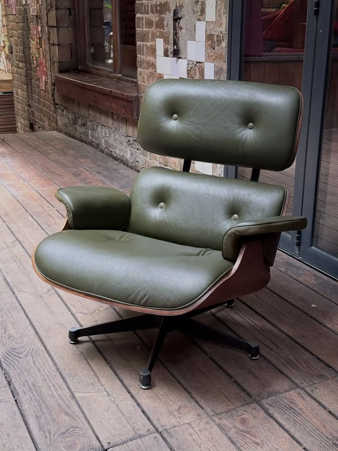 Drehsessel, Leder in Oliv — 5